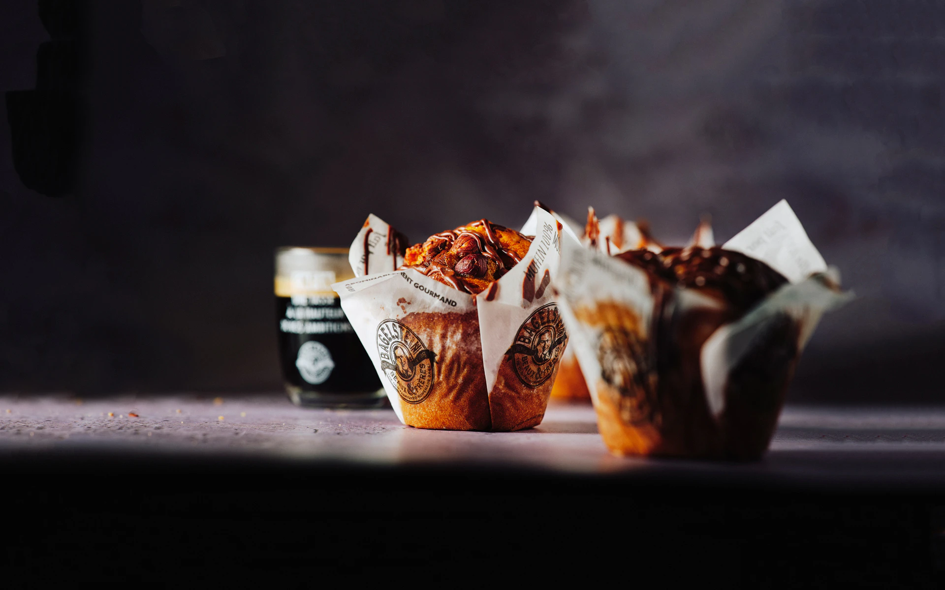 Photo de nos muffins au Nutella® et d'un expresso Bagelstein